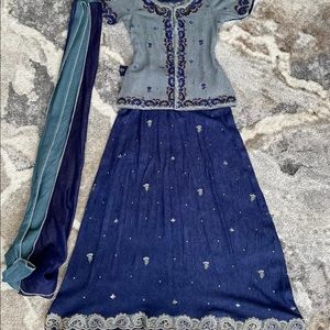 Royal Blue Silver Lengha